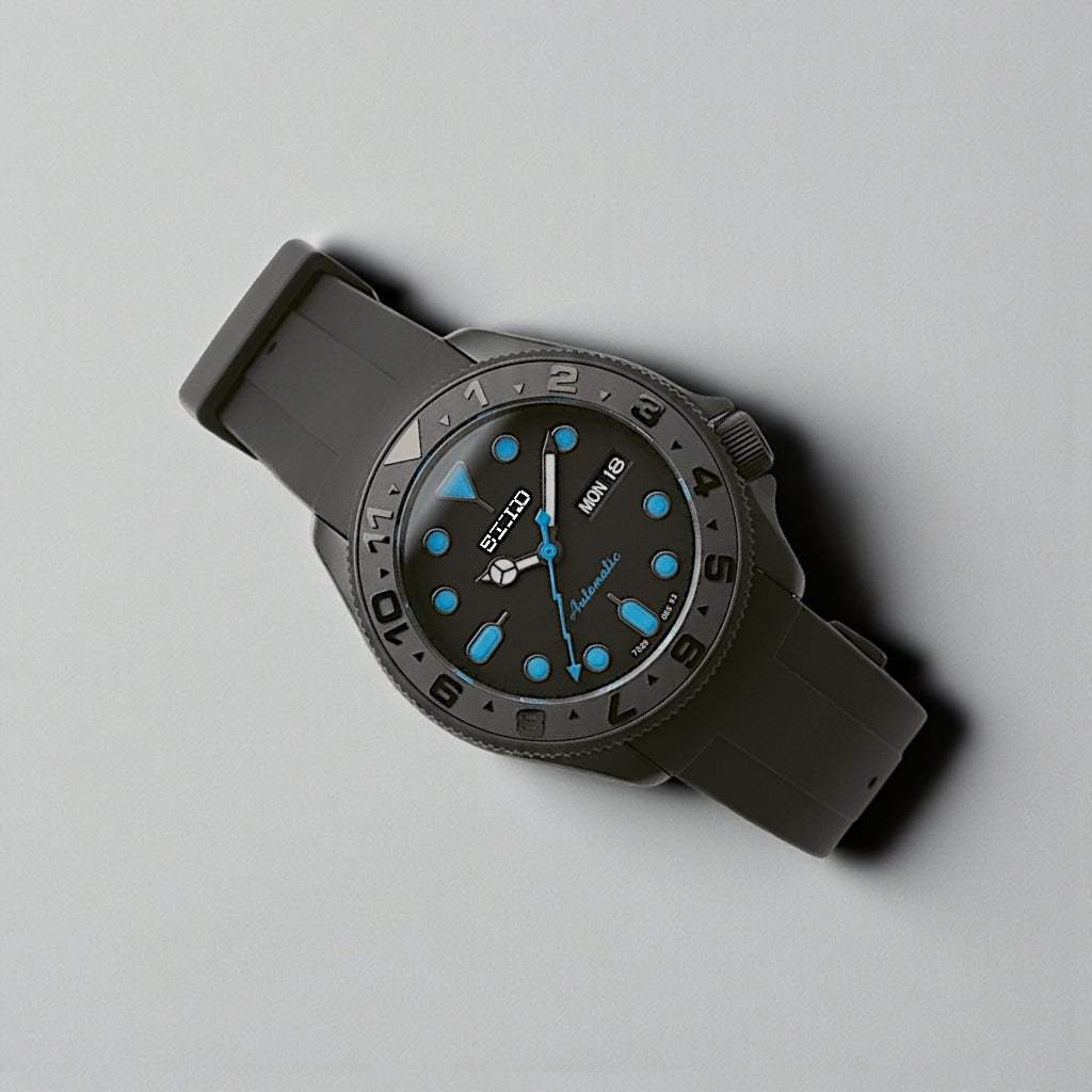 Seiko Mod Watches Yacht Diver Black Stealth Blue Ocean Dial – MODTIME