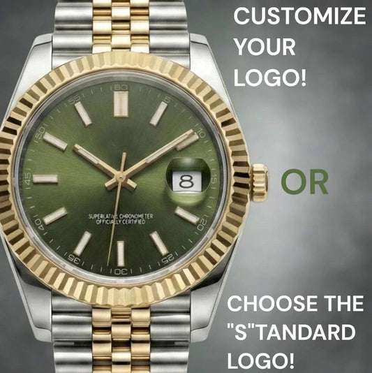 Seiko Mod olive green dial two-tone watch with date window by Modtime Creations