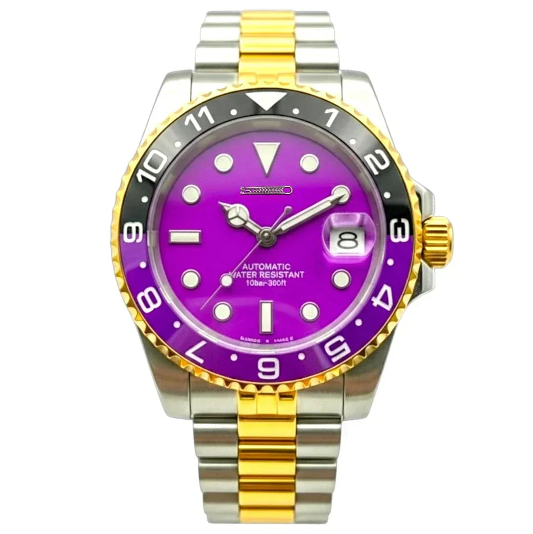 Seikmariner Joker Seiko Mod luxury diver watch with purple dial and two-tone stainless steel case