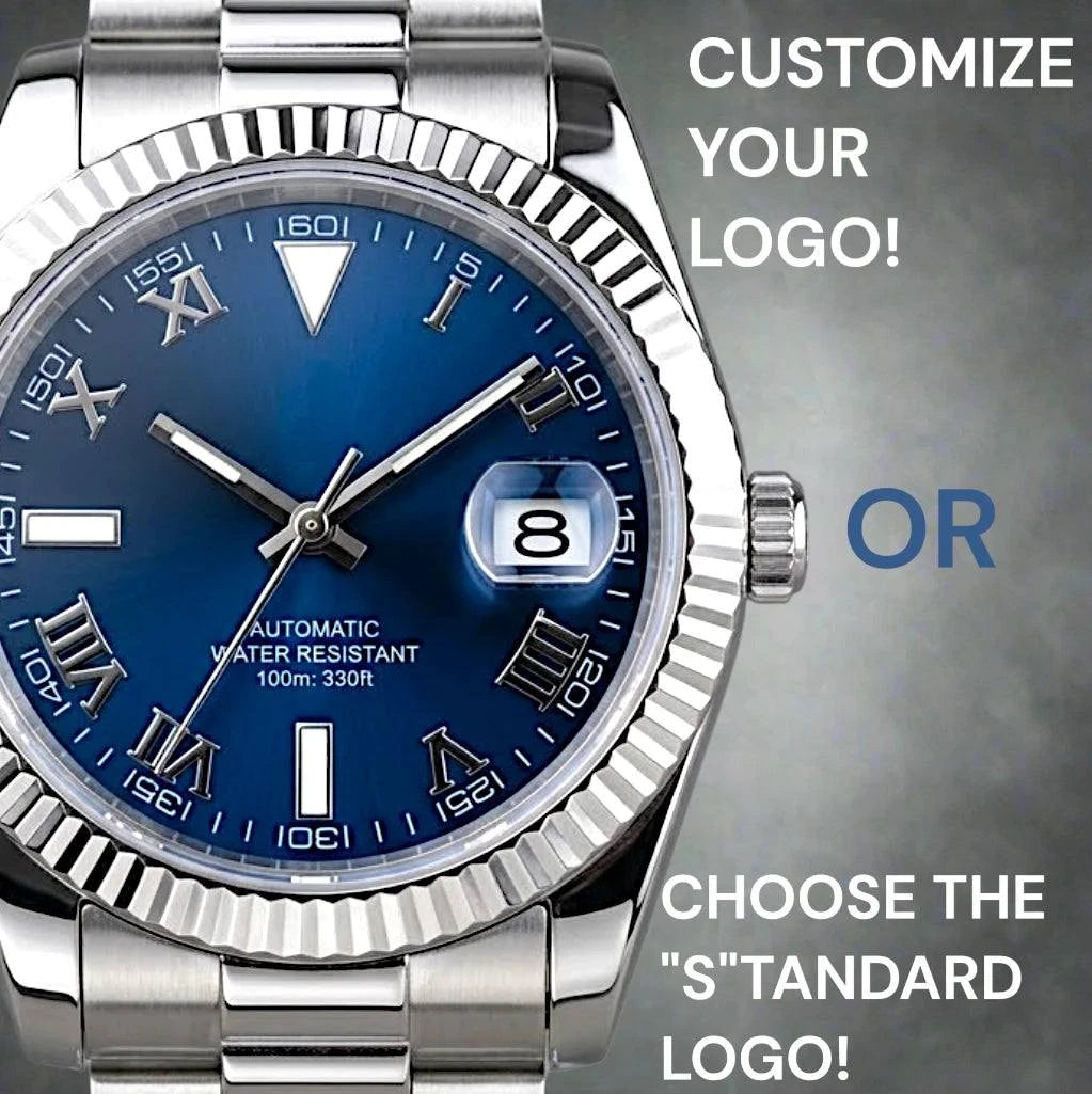 SeikJust Date Window Blue Roman Numeral Dial Mod Watch - Modtime Creations