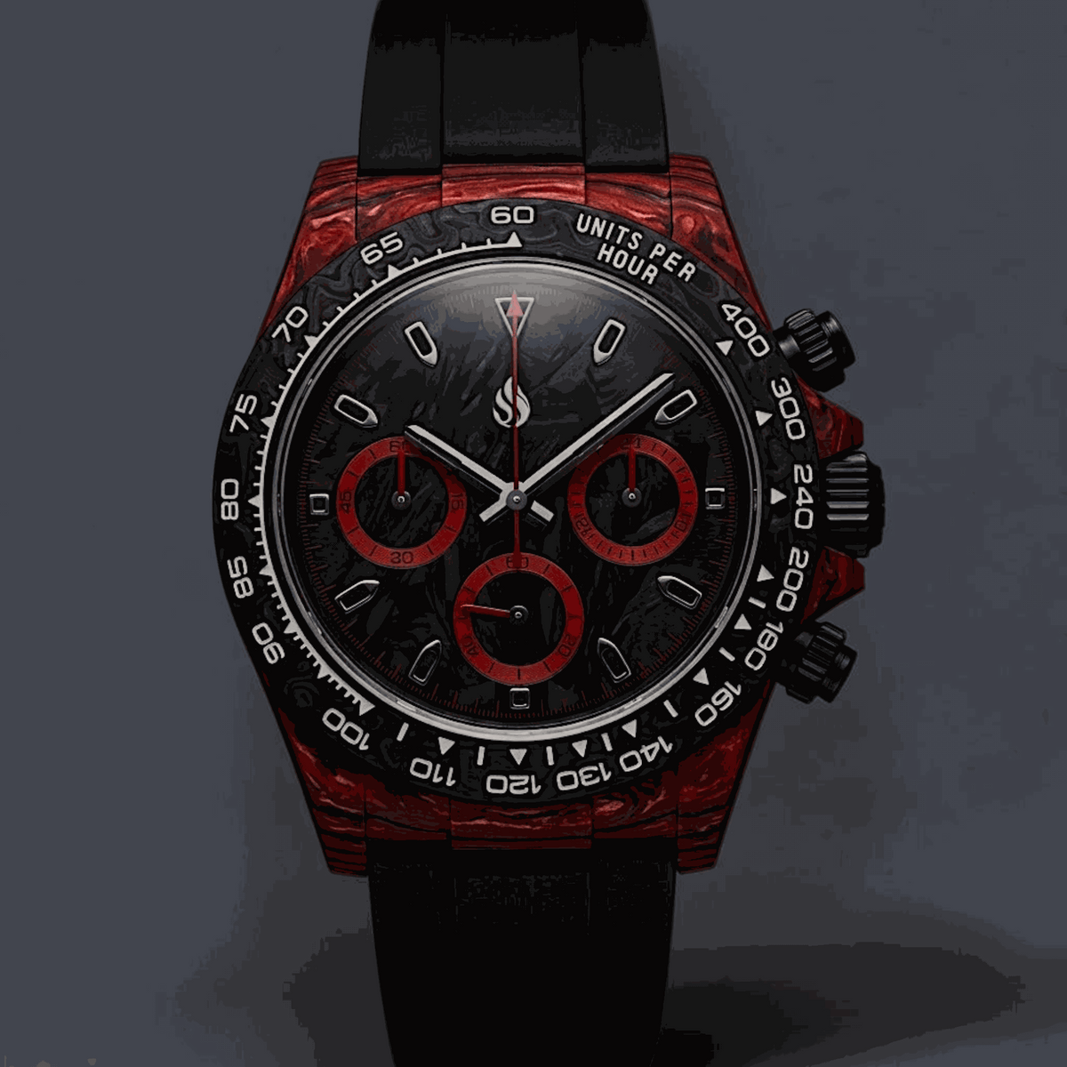 Seitona Mod Red Black Full Carbon Fiber Stealth Watch - Modtime