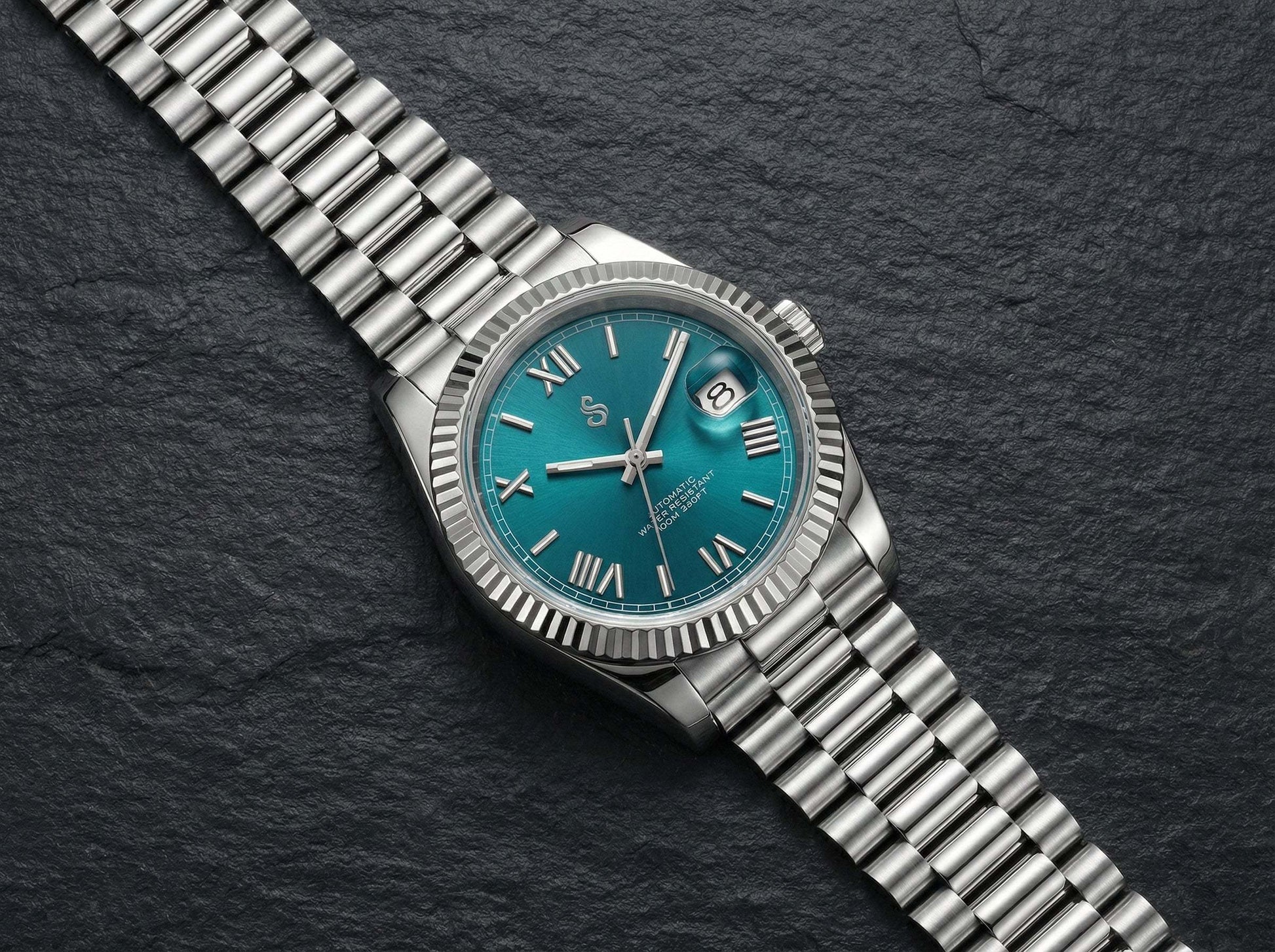 Seiko Modtime Custom Luxury Watch with Blue Roman Numeral Dial and Date Window