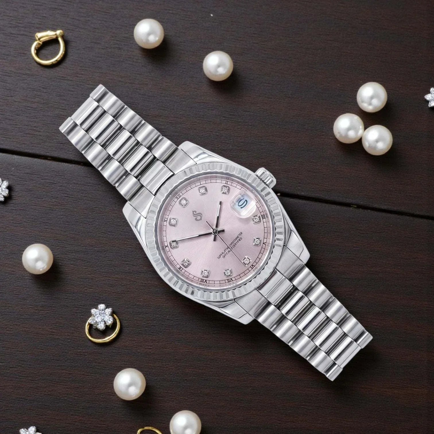 SeikJust pink gem dial Seiko Mod watch with date window by Modtime Creations
