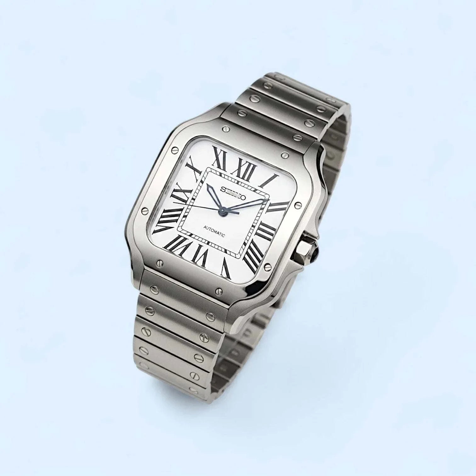 Santeiko silver case white dial Seiko mod watch by Modtime Creations
