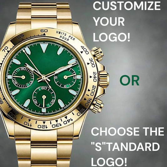 Seitona Gold Case watch with green dial Seiko Mod luxury chronograph