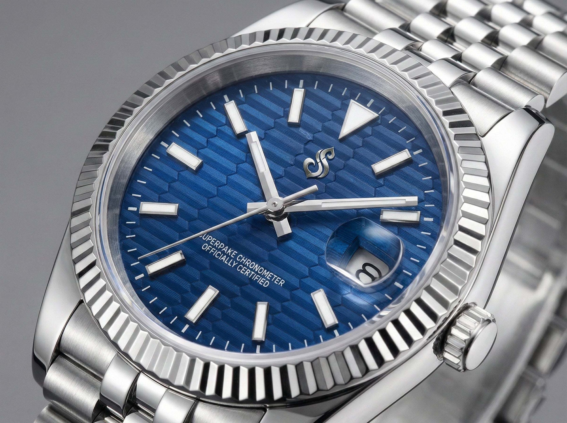 Seiko Modtime custom blue ripple dial watch with date window and NH35 automatic movement