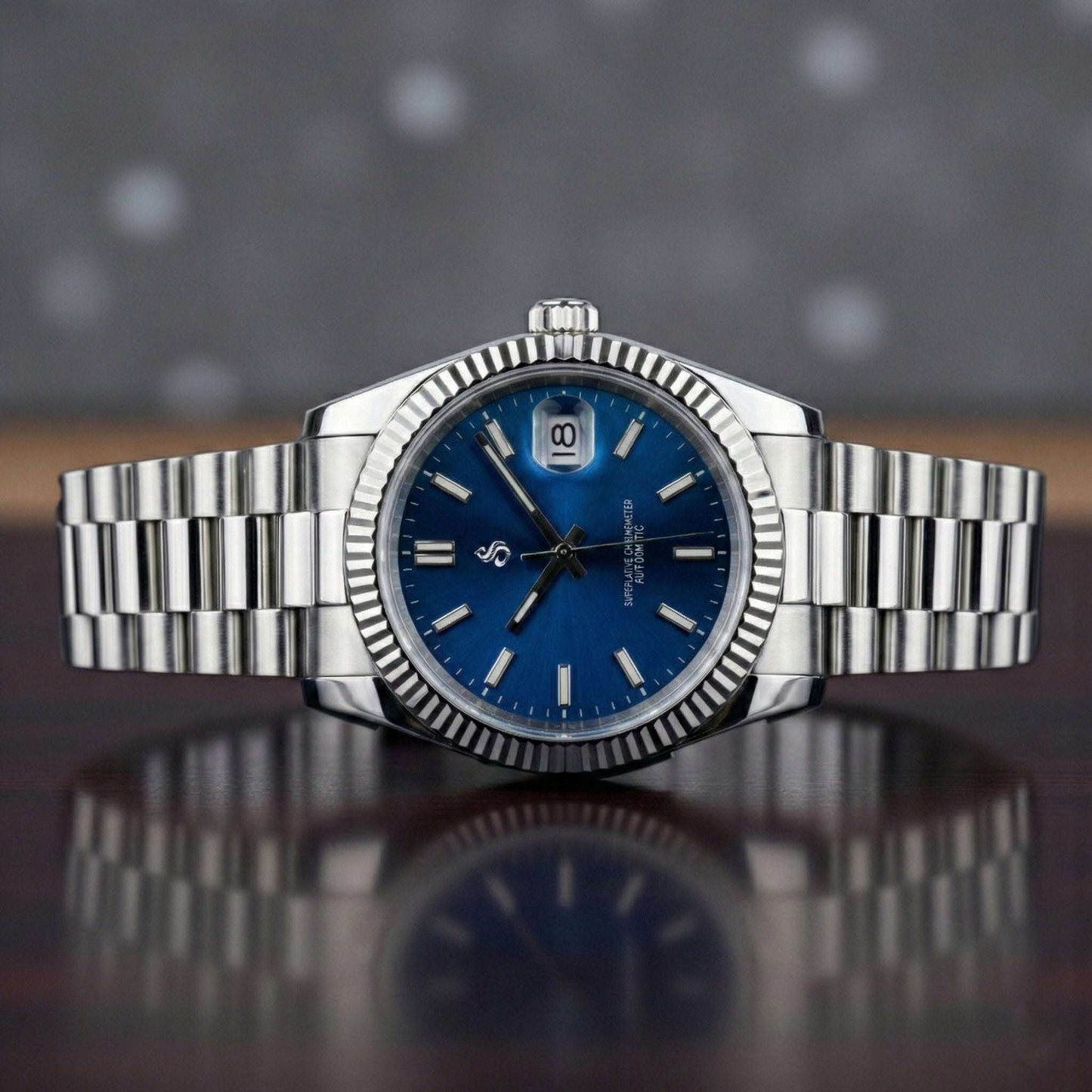 Seiko mod watch with silver blue dial and date window by Modtime Creations