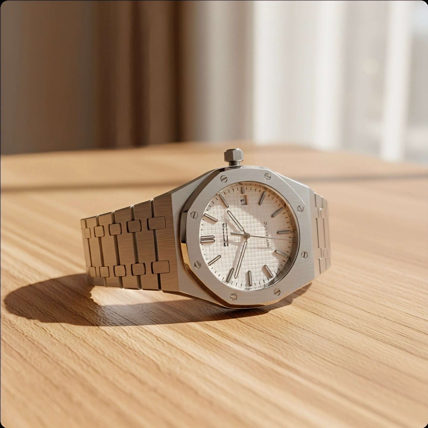 Seiko Mod Heritage Oak luxury watch with white dial and stainless steel case by Modtime Creations