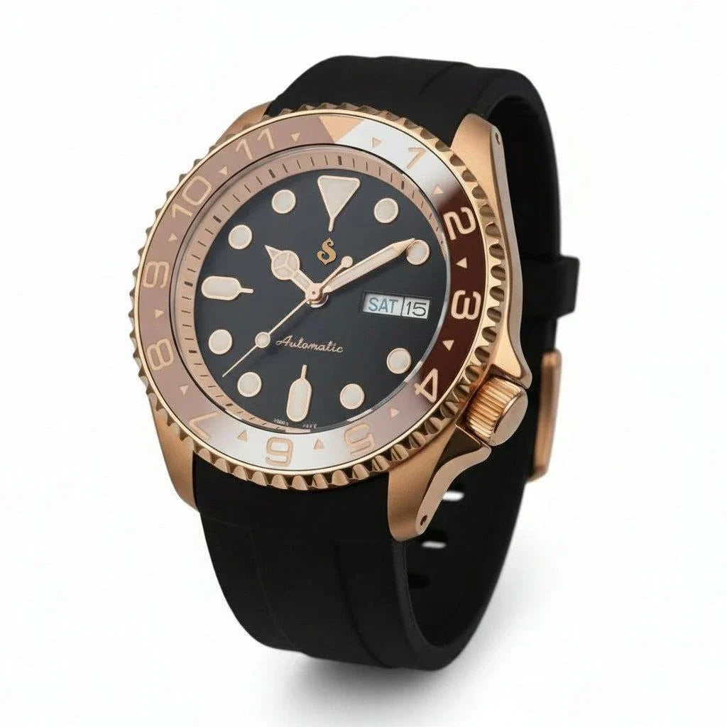 Seiko Mod Watches SKX 42 MM with a Black dial Root Beer at Modtime Creations