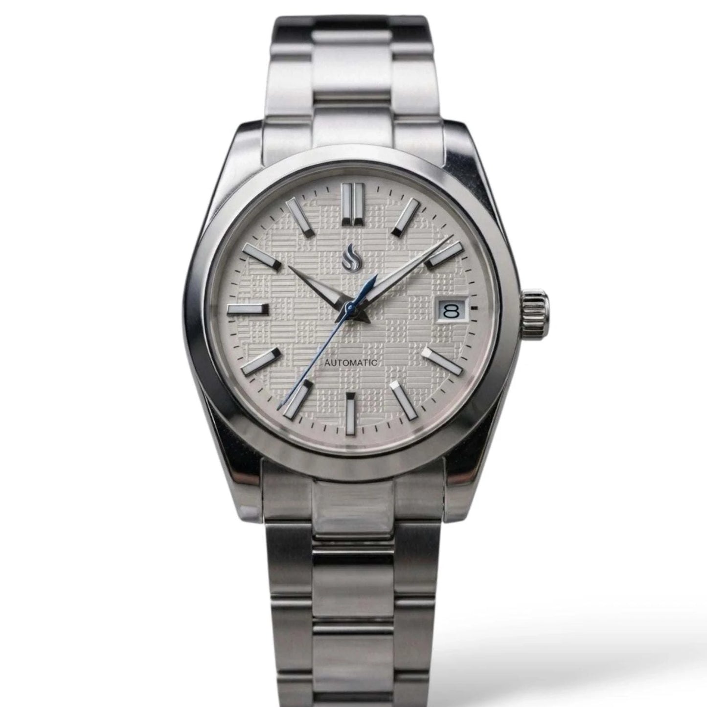 Date Window Silver White Checkered Dial Mod Watch - Modtime Creations