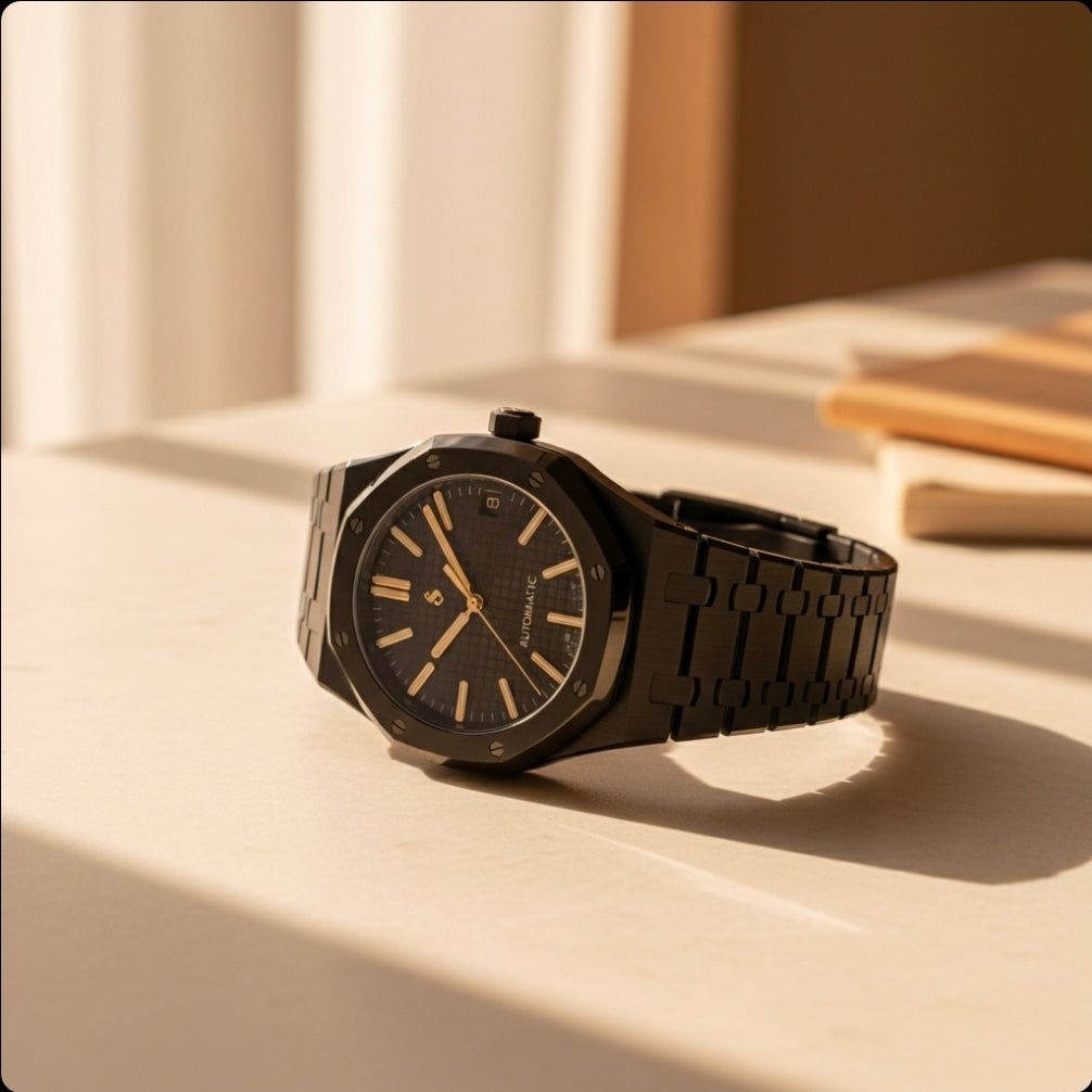 Seiko Mod Heritage Oak SeiOak black dial luxury watch with stainless steel case and sapphire crystal
