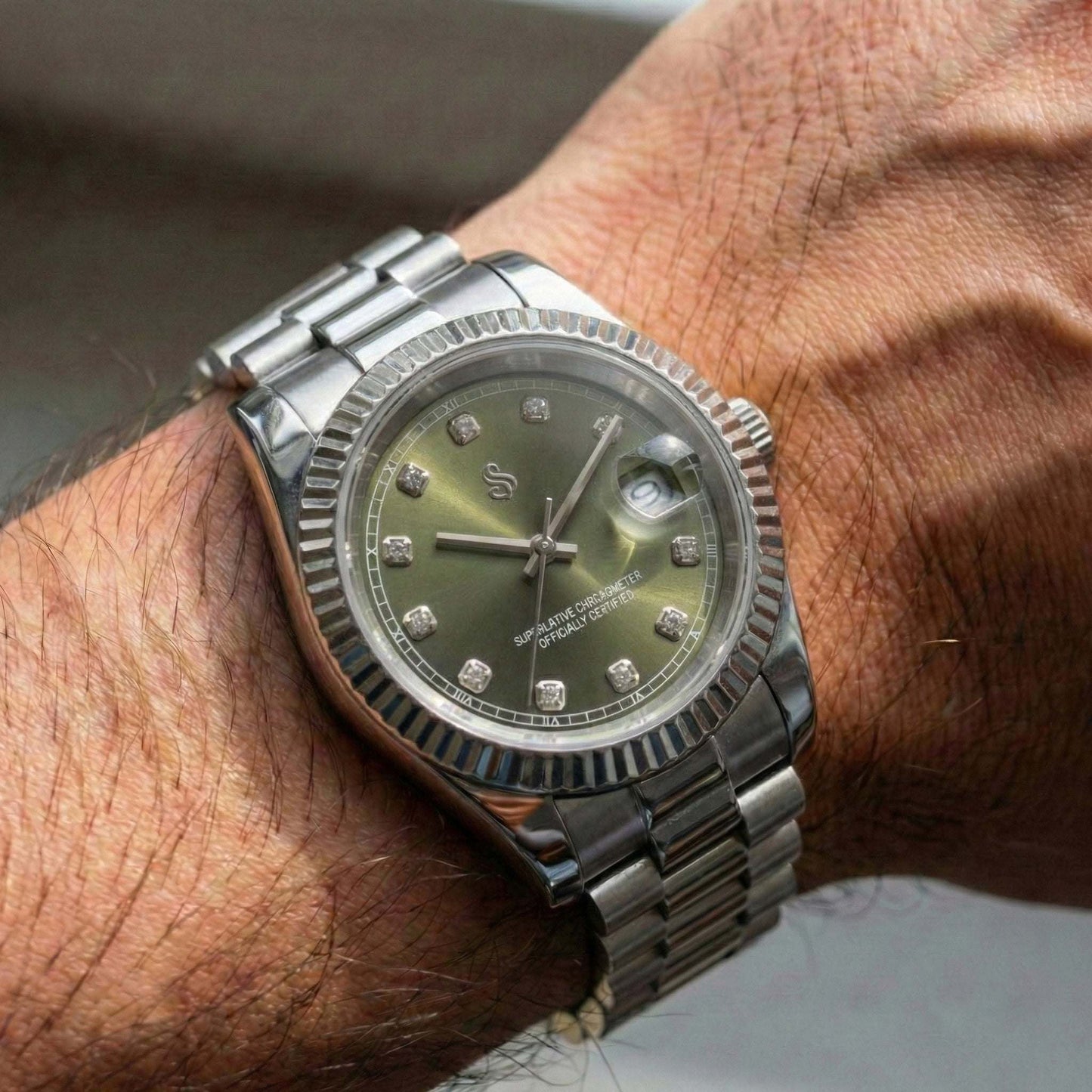 Seiko Mod with green dial and bling bezel by Modtime Creations