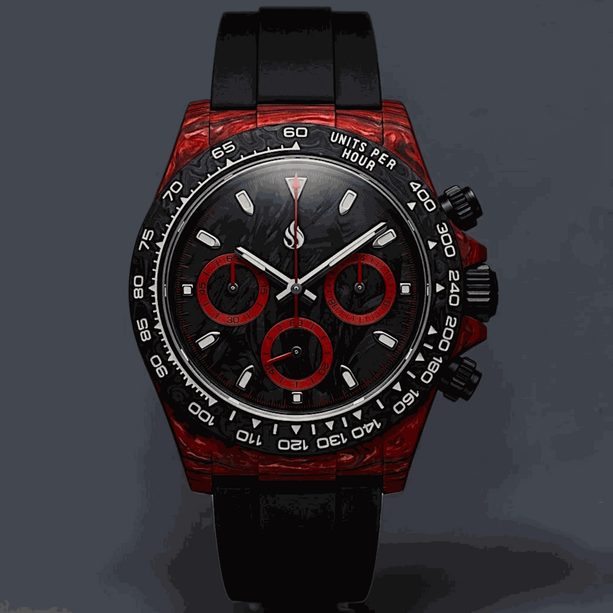 Seitona Mod Red Black Full Carbon Fiber Stealth Watch - Modtime