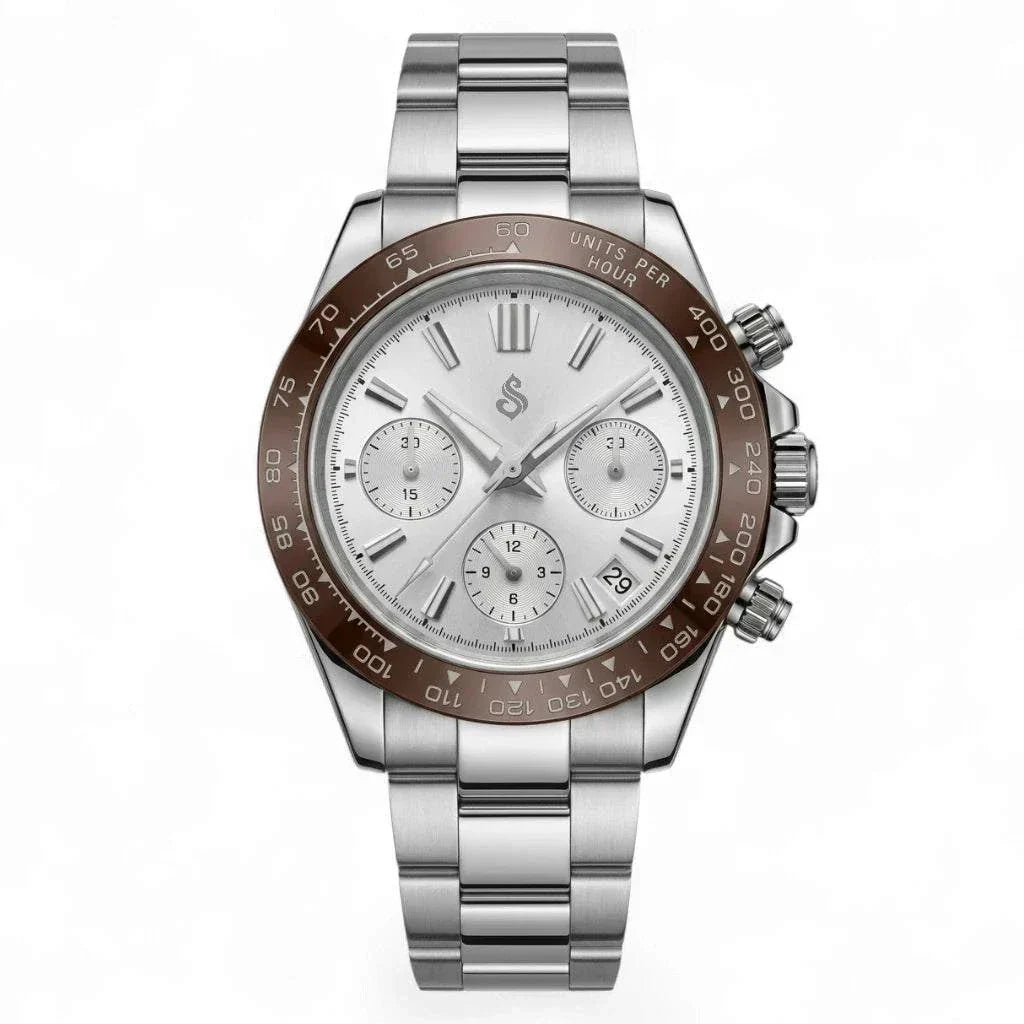 Grand Seitona Silver White Dial Brown Bezel Mod Watch - GS Fusion