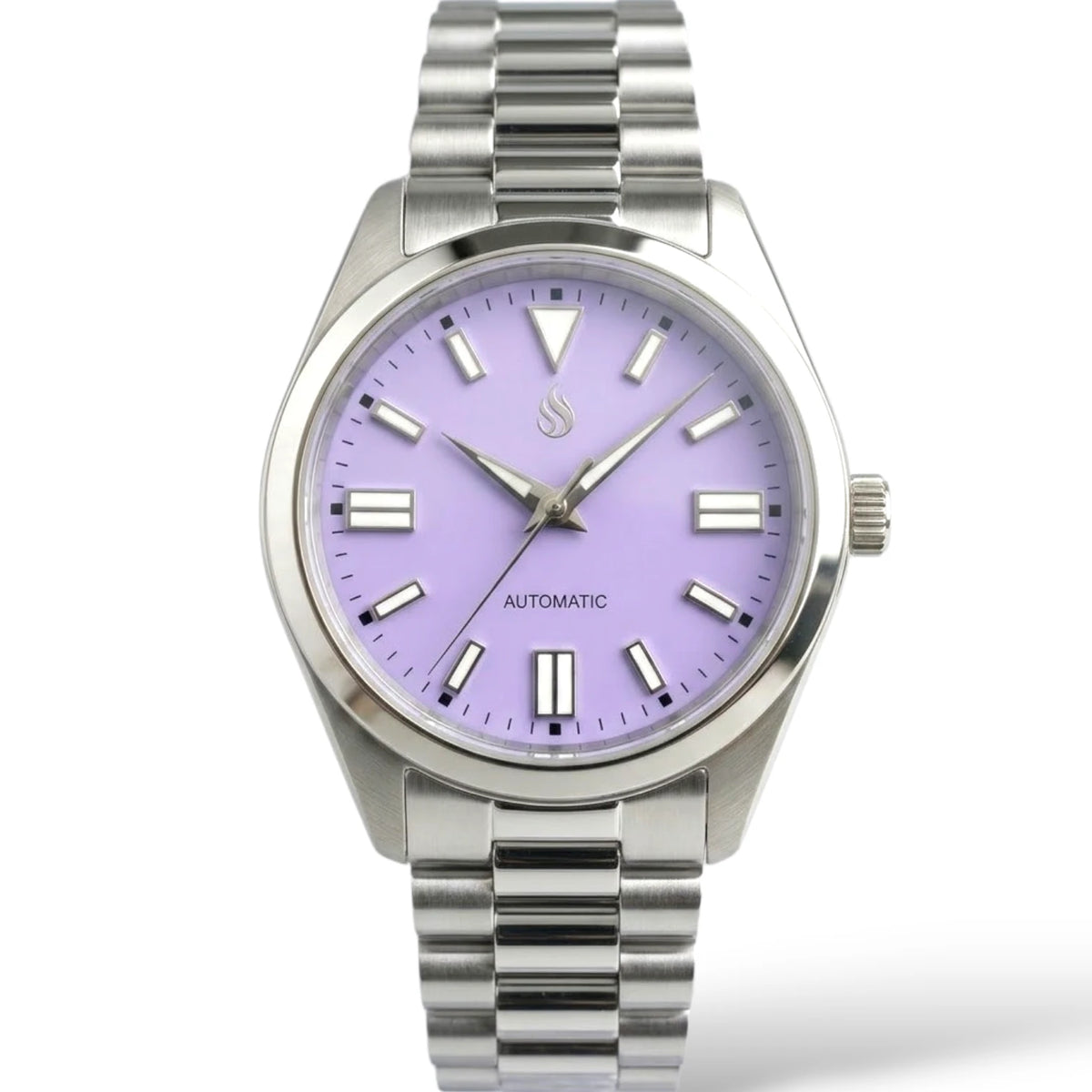 Date Window Silver Light Purple Dial Mod Watch - Modtime Creations