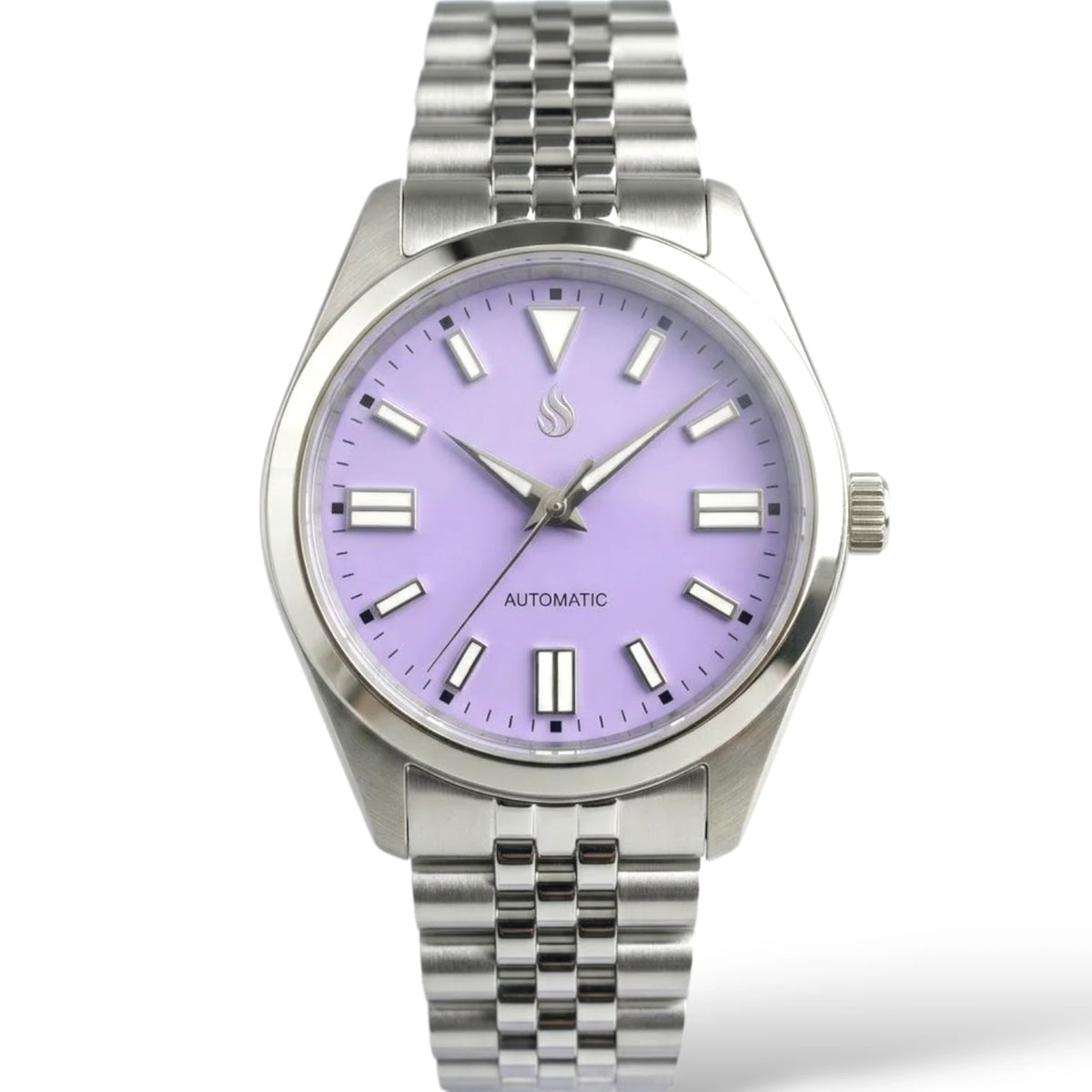 Date Window Silver Light Purple Dial Mod Watch - Modtime Creations