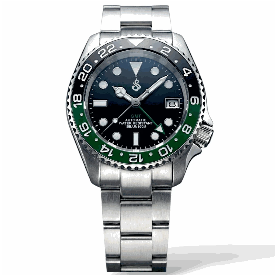 SKX Submariner 42mm Green Black Sprite Seiko Mod diver watch with NH34 GMT movement and sapphire crystal