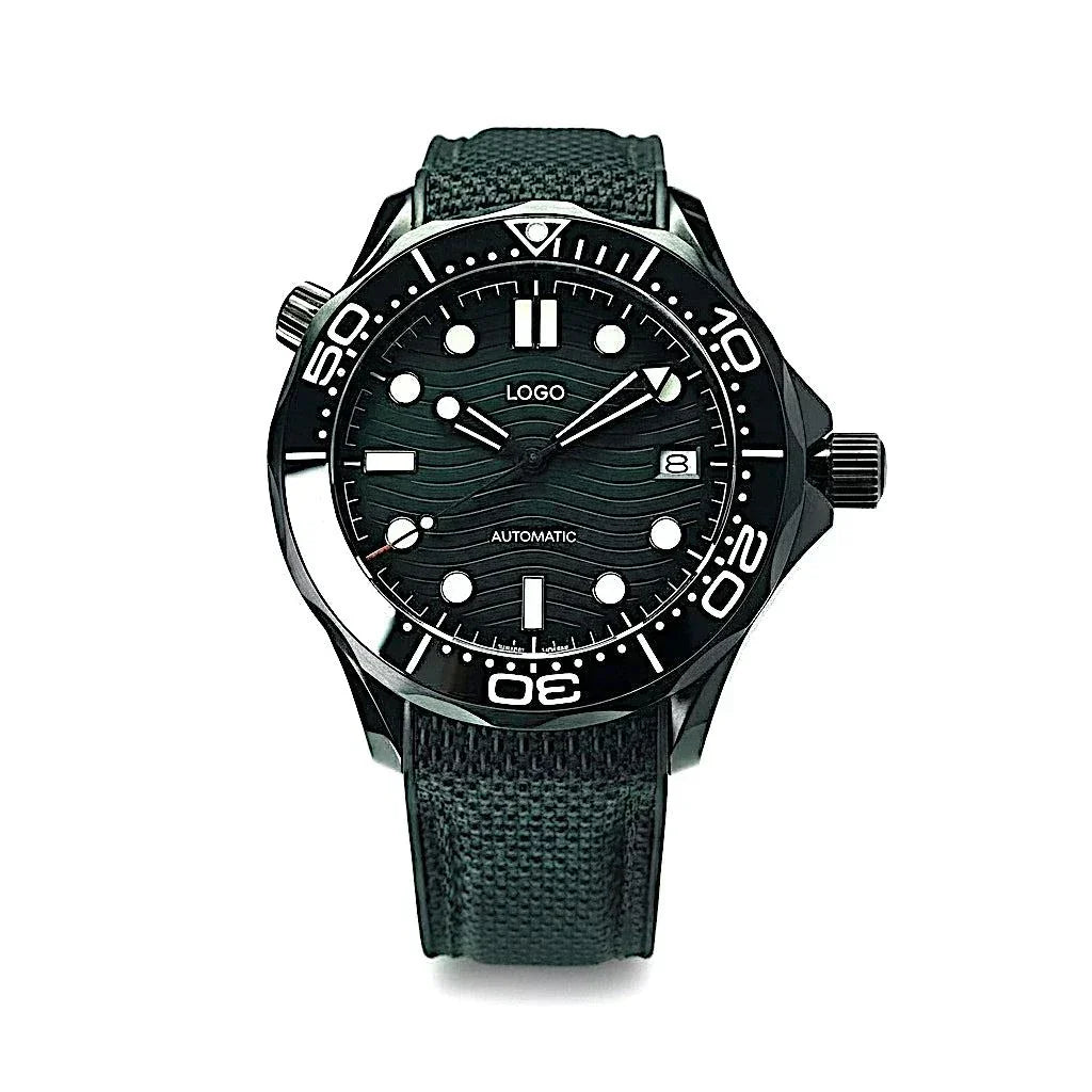 Seiko mod stealth black dial luxury watch with Japanese NH35 movement