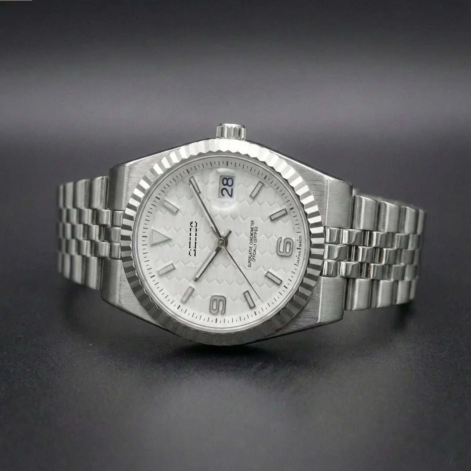 Seiko Mod luxury watch with white dial and date window by Modtime Creations
