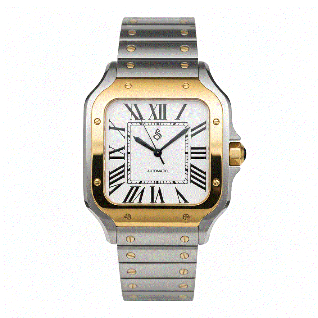 Santeiko two-tone white dial Seiko Mod watch with stainless steel case and sapphire glass by Modtime Creations