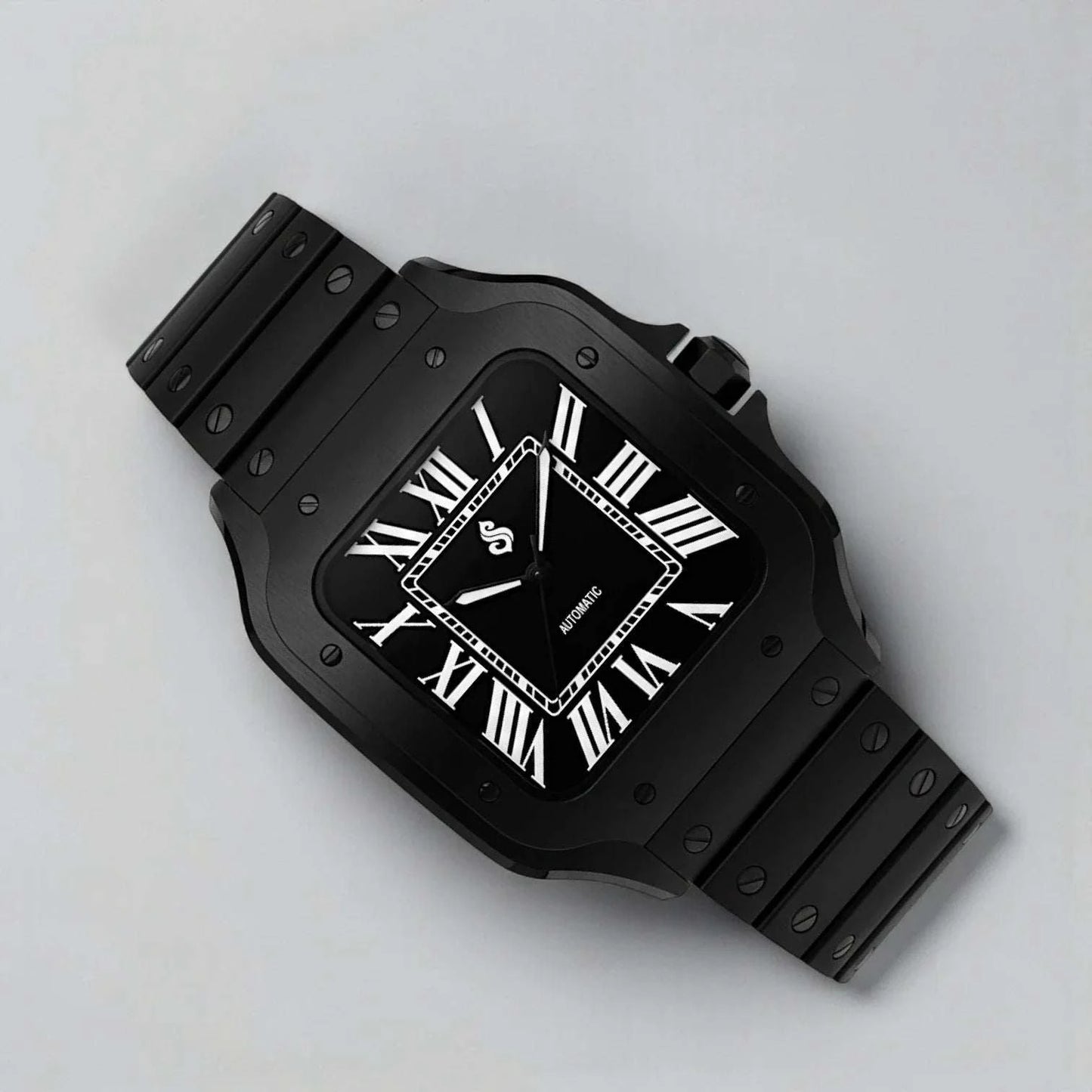 Santeiko Blackout Mod Seiko Mod luxury watch with classic Santos-inspired design and sapphire crystal.