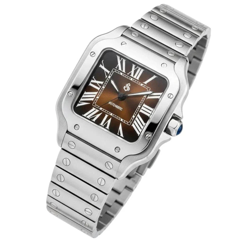 Santeiko silver case Seiko Mod with brown classic dial and stainless steel bracelet by Modtime