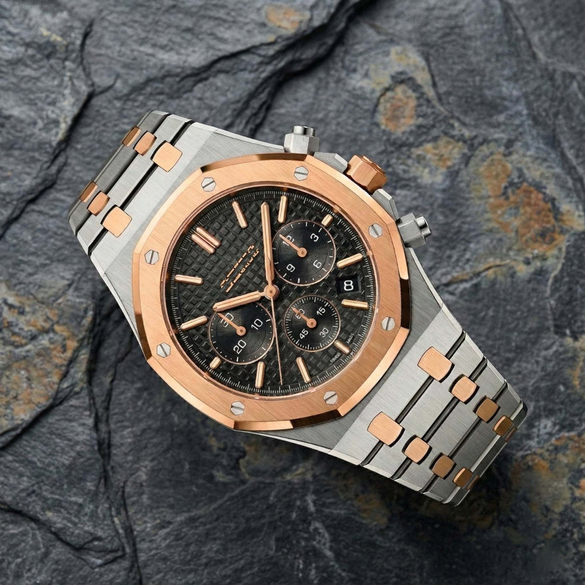 Seiko Mod Heritage Oak chronograph two-tone black dial luxury watch by Modtime