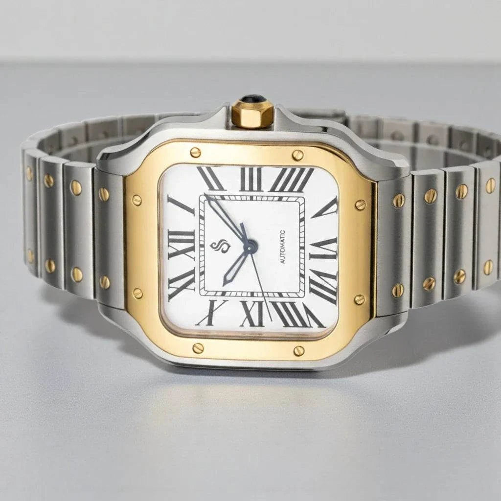 Santeiko Seiko Mod two-tone white dial watch with stainless steel case and sapphire glass by Modtime Creations