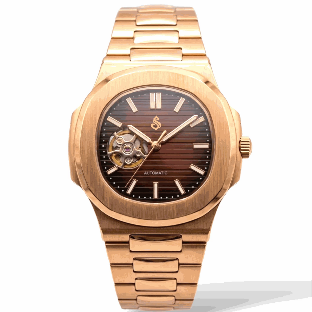 Seiko Mod Watch Nautilus Brown Dial with Rose Gold Case built by Modtime Creations 