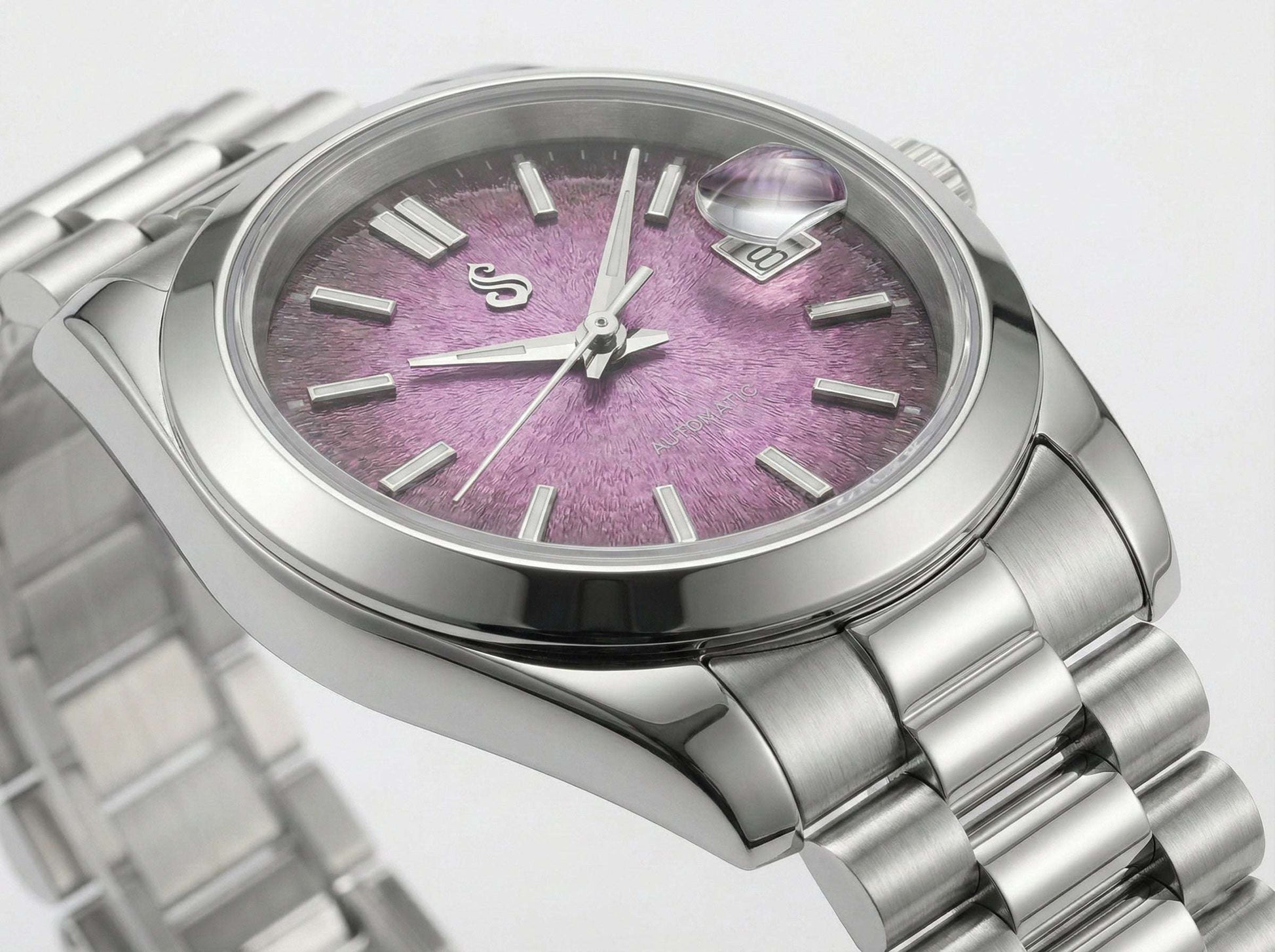 Seiko MOD watch with textured grand purple dial and date window by Modtime Creations