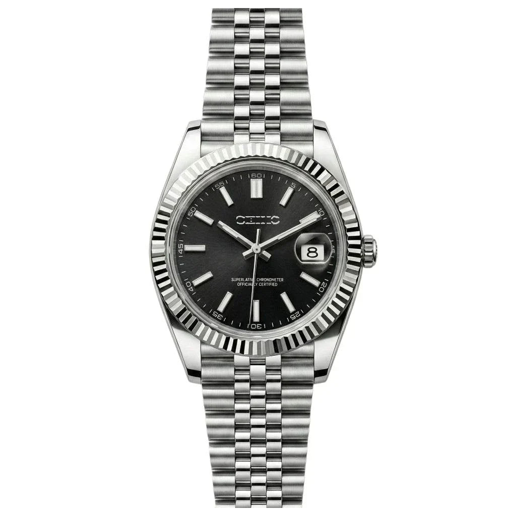 SeikJust black dial Seiko mod watch with date window and sapphire crystal by Modtime Creations