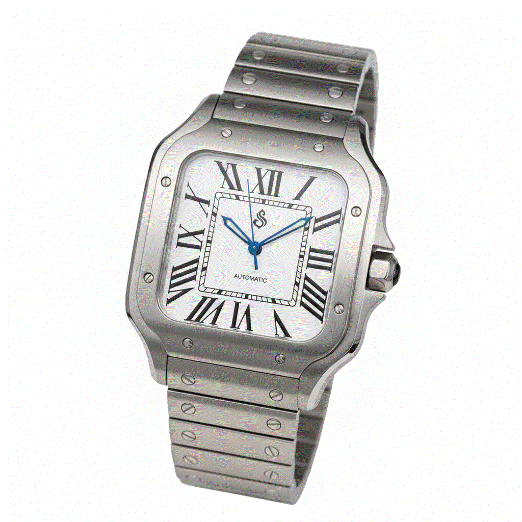 Santeiko silver case Seiko mod with white dial and stainless steel bracelet by Modtime Creations