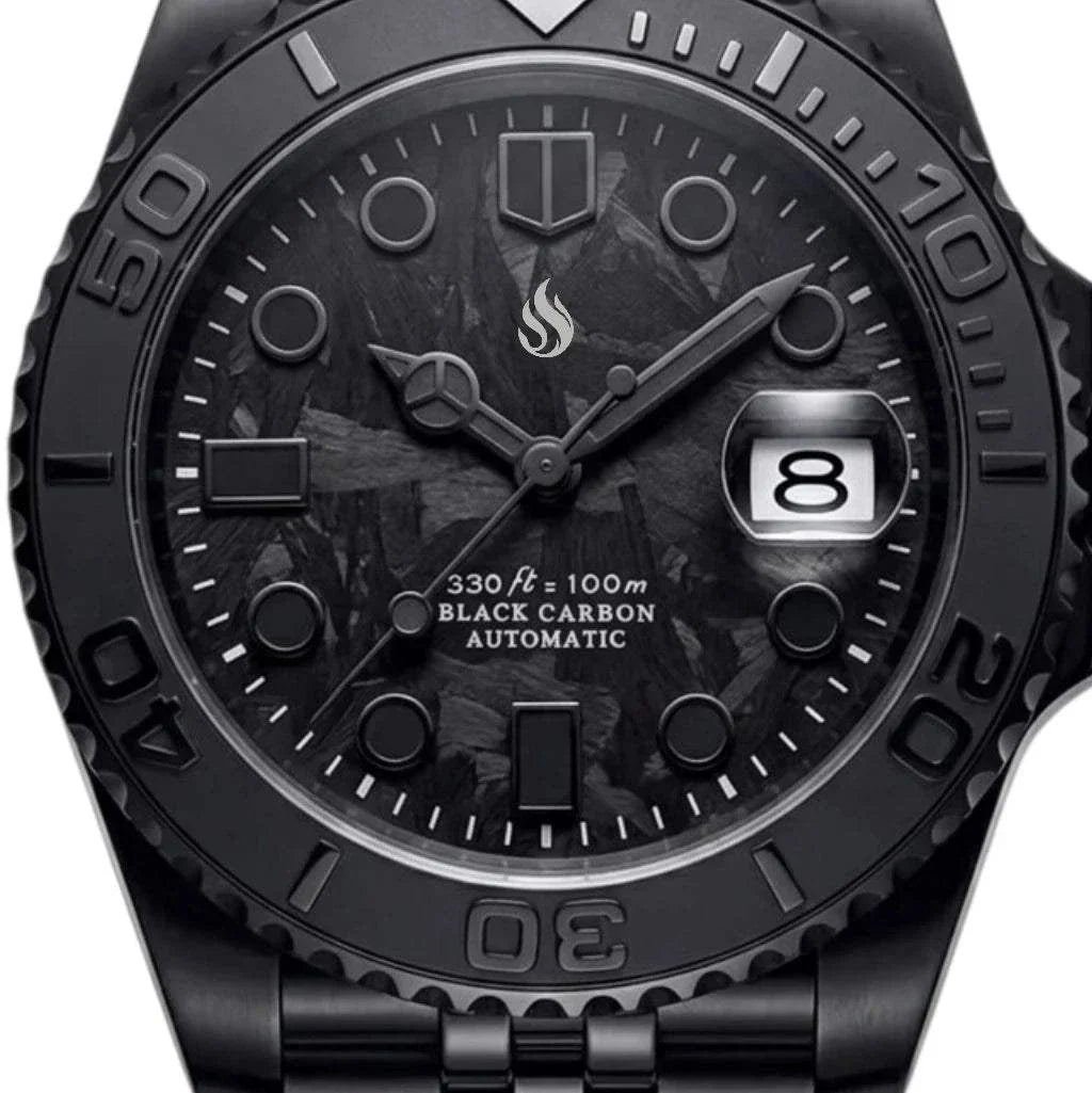 Seiko Mod Yachtmaster Black Carbon Fiber Stealth Diver - Modtime Creations