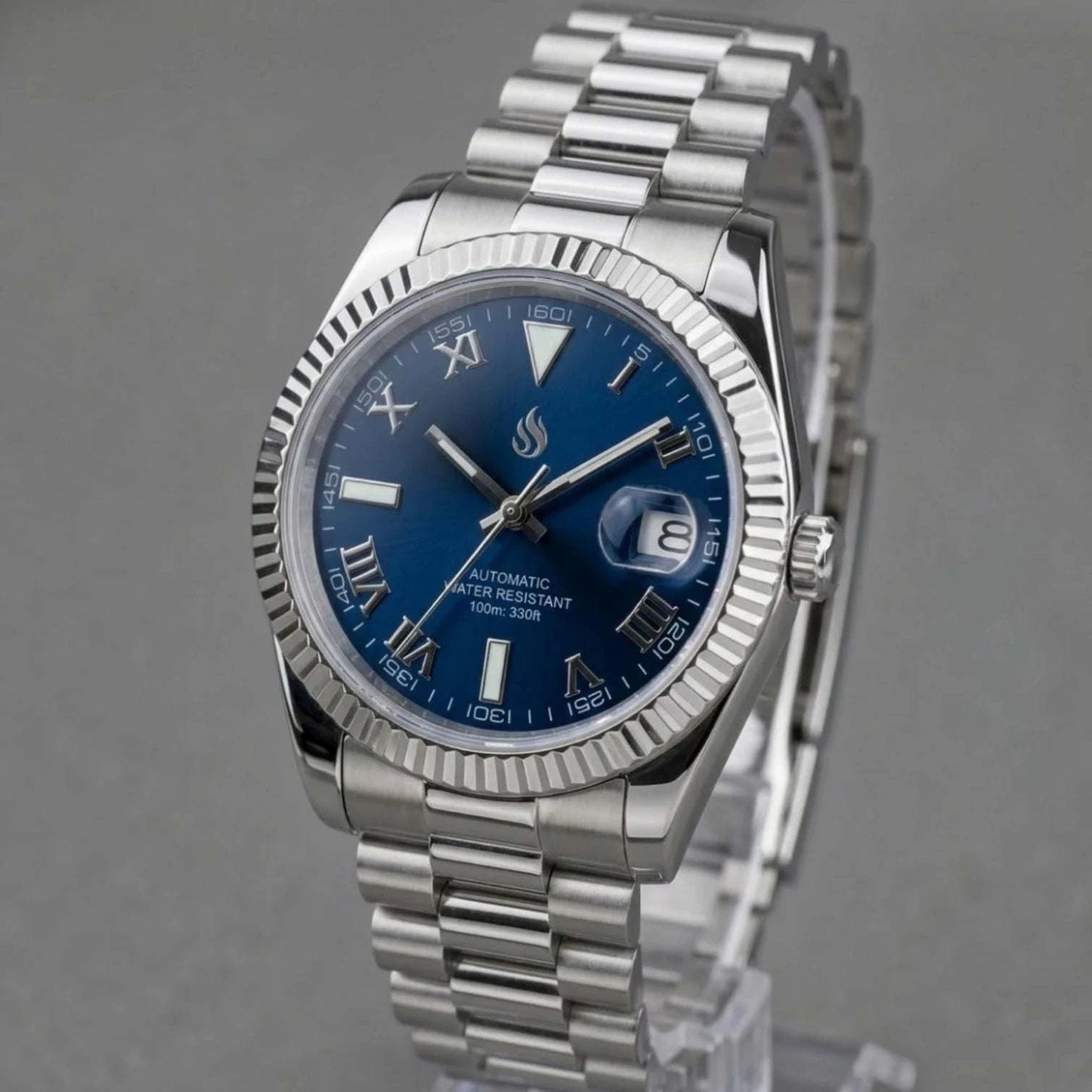 SeikJust Date Window Blue Roman Numeral Dial Mod Watch - Modtime Creations