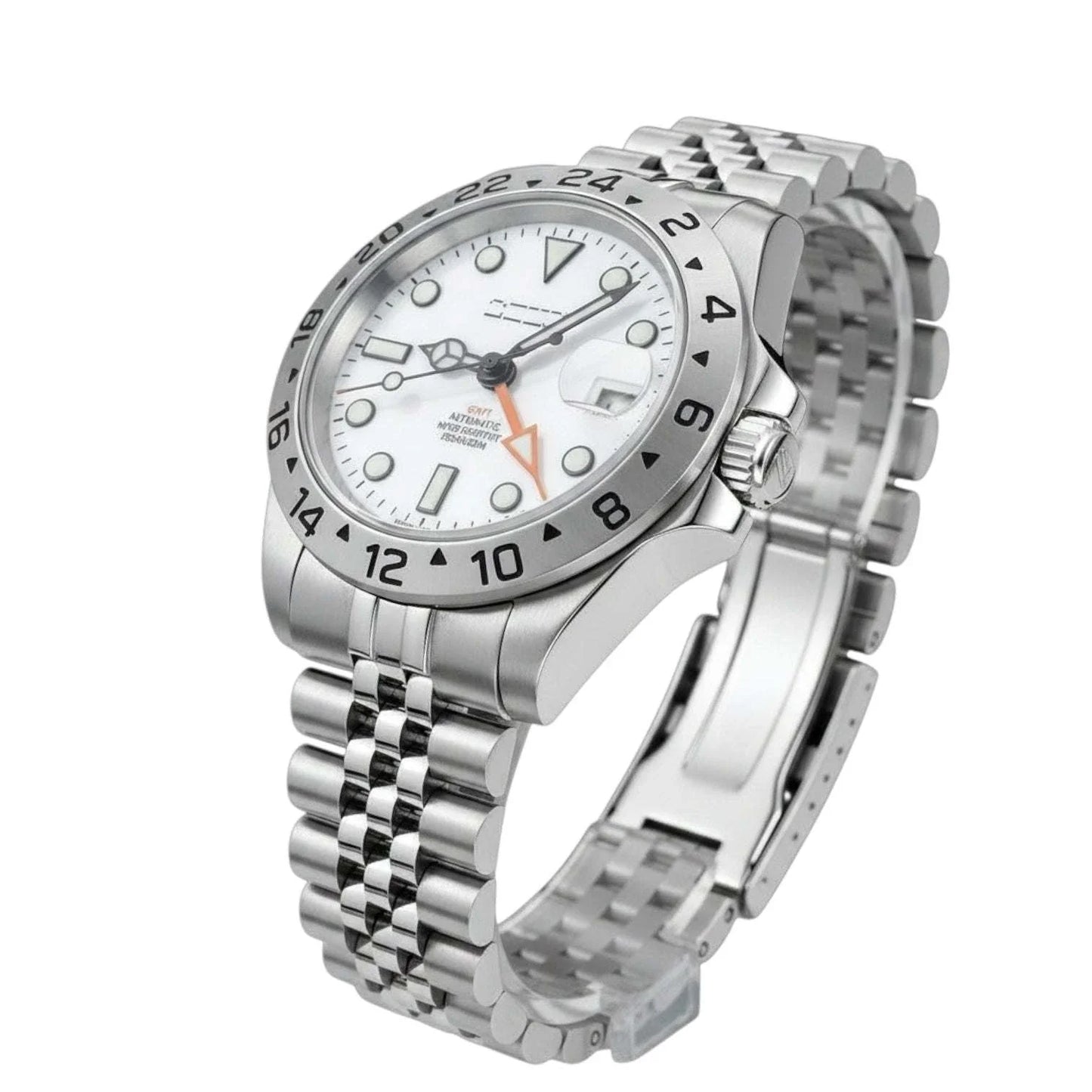 Seiko Mod GMT White Polar Dial Yachtmaster Brushed Nickel Series at  Modtime Creations