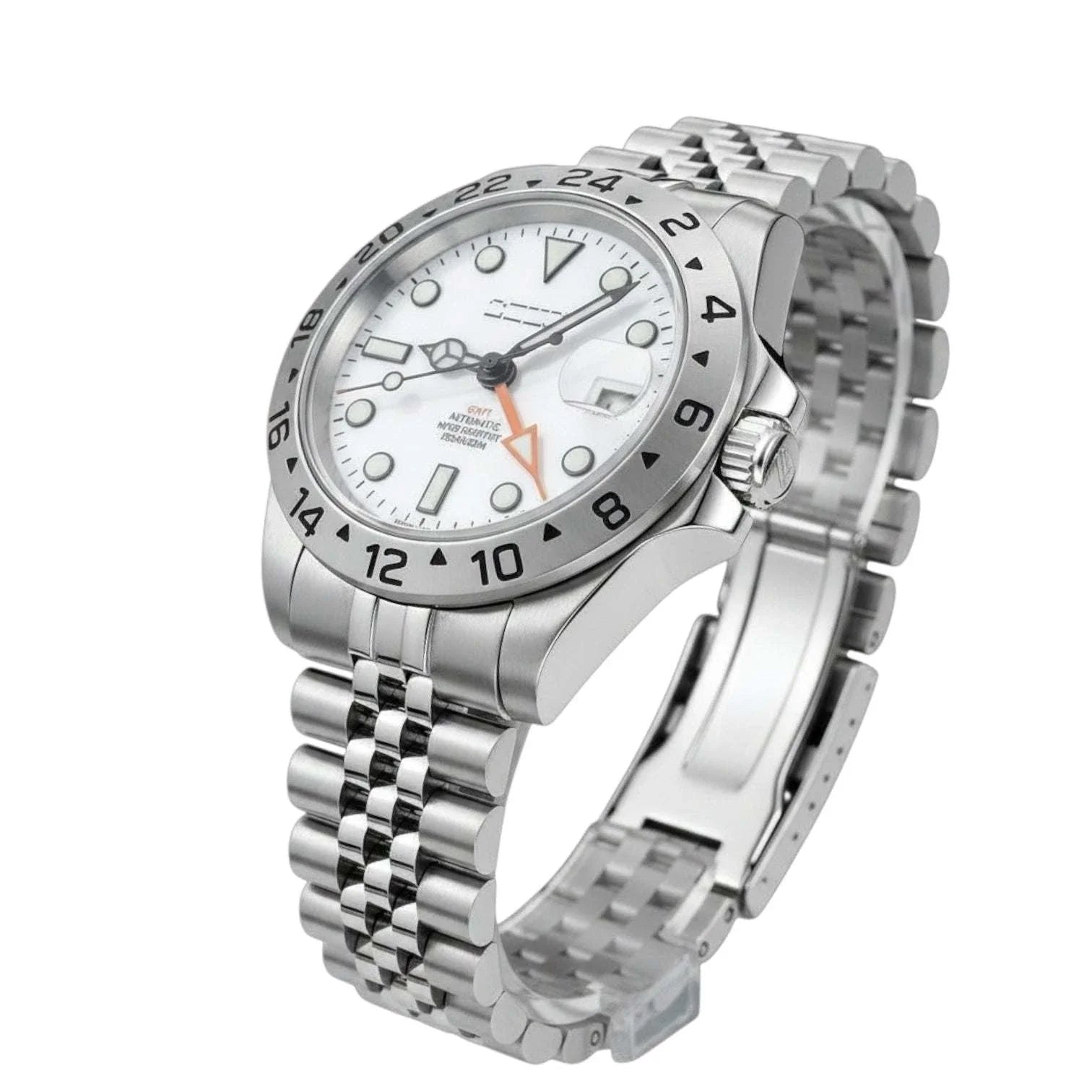 Seiko Mod GMT White Polar Dial Yachtmaster Brushed Nickel Series at  Modtime Creations