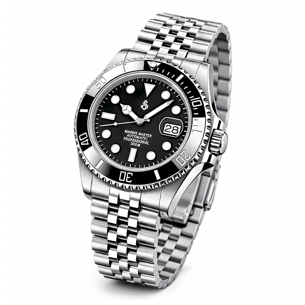 Seikmariner Midnight Black modded Seiko diver watch with NH35 automatic movement and sapphire crystal