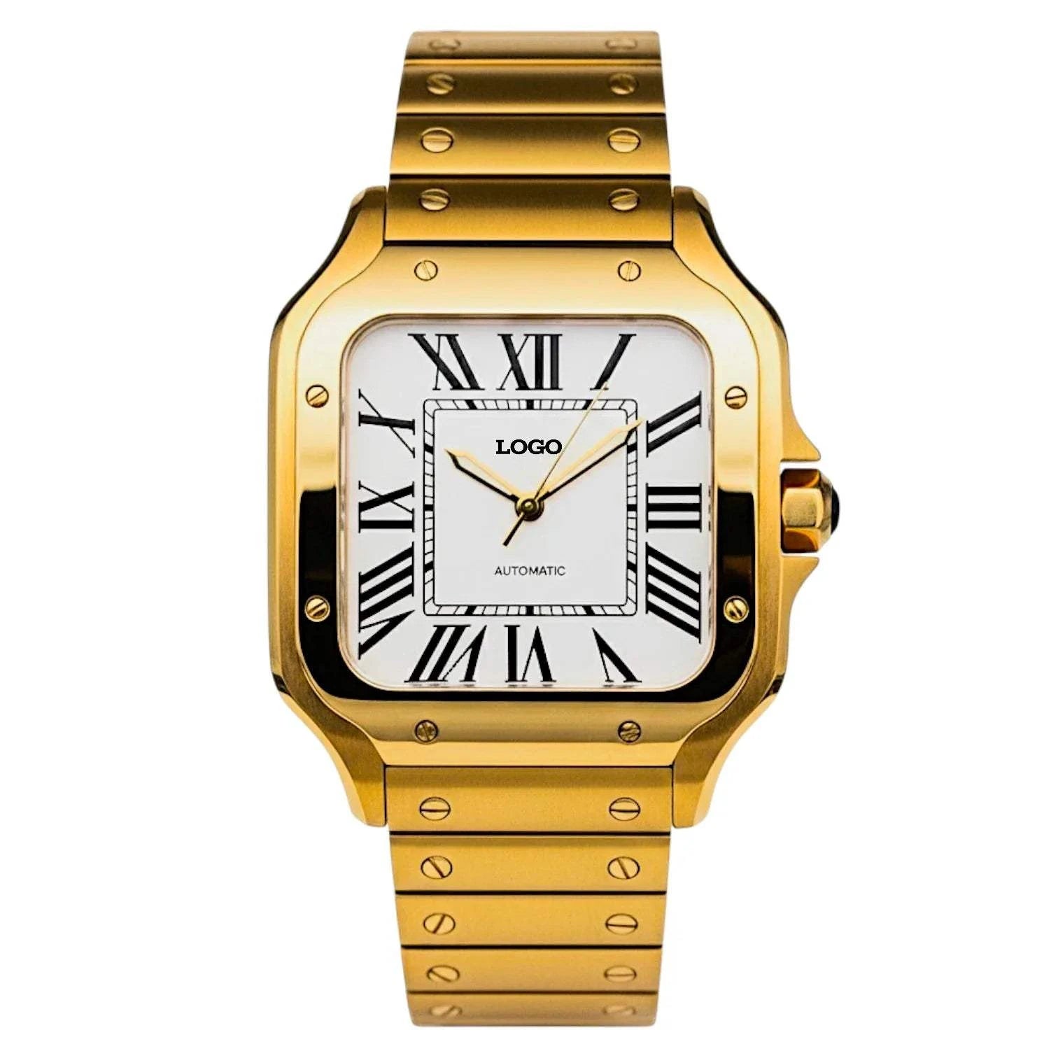 Santeiko gold case Seiko mod watch with classic white dial and sapphire glass