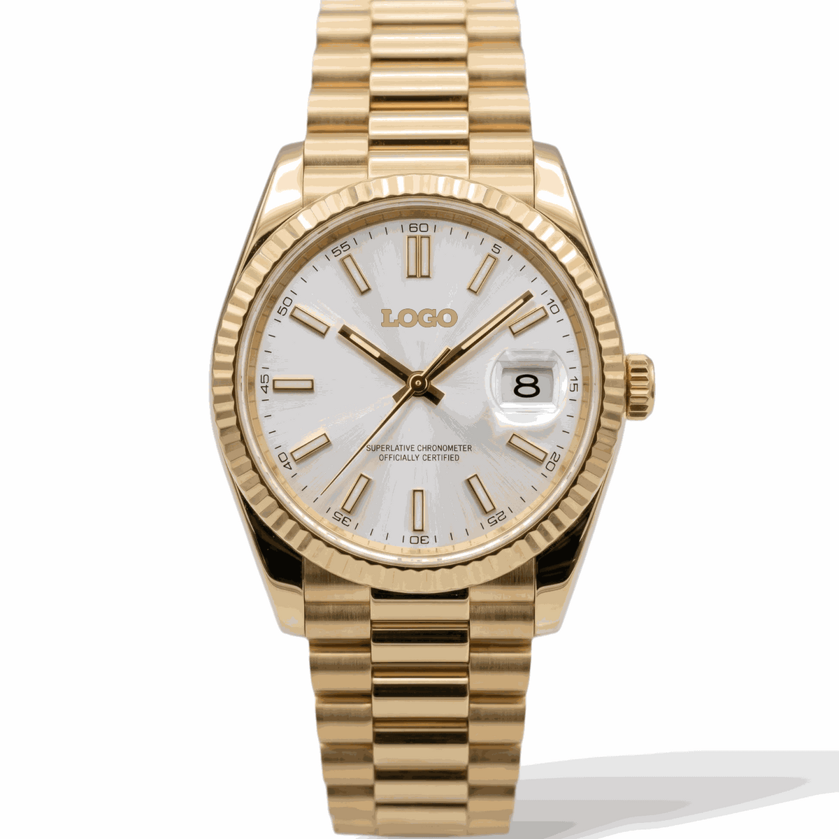 SeikJust Date Fenster Gold Weißes Zifferblatt Mod-Uhr - Modtime Creations