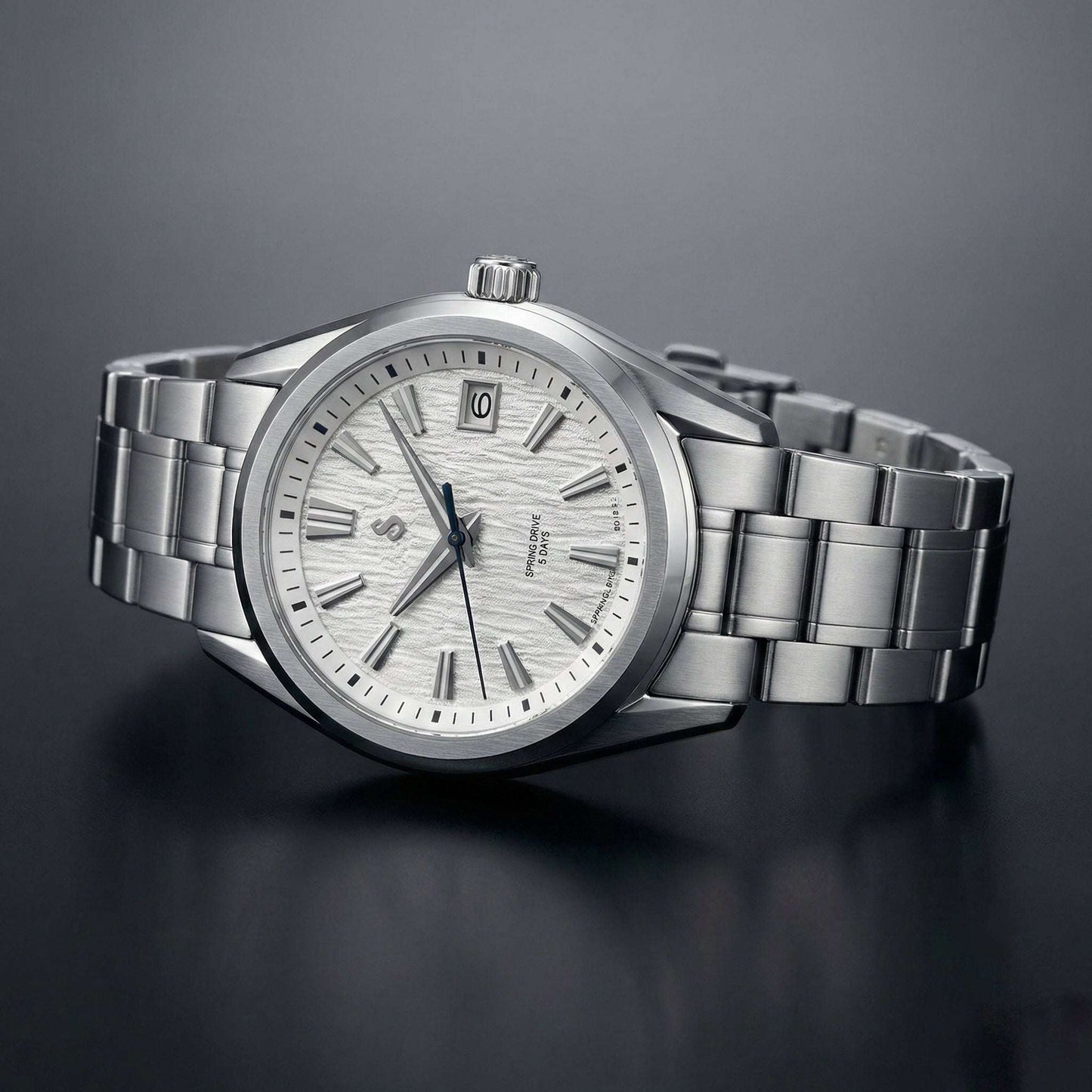 Modded Seiko luxury watch with textured white dial and sapphire crystal by Modtime Creations