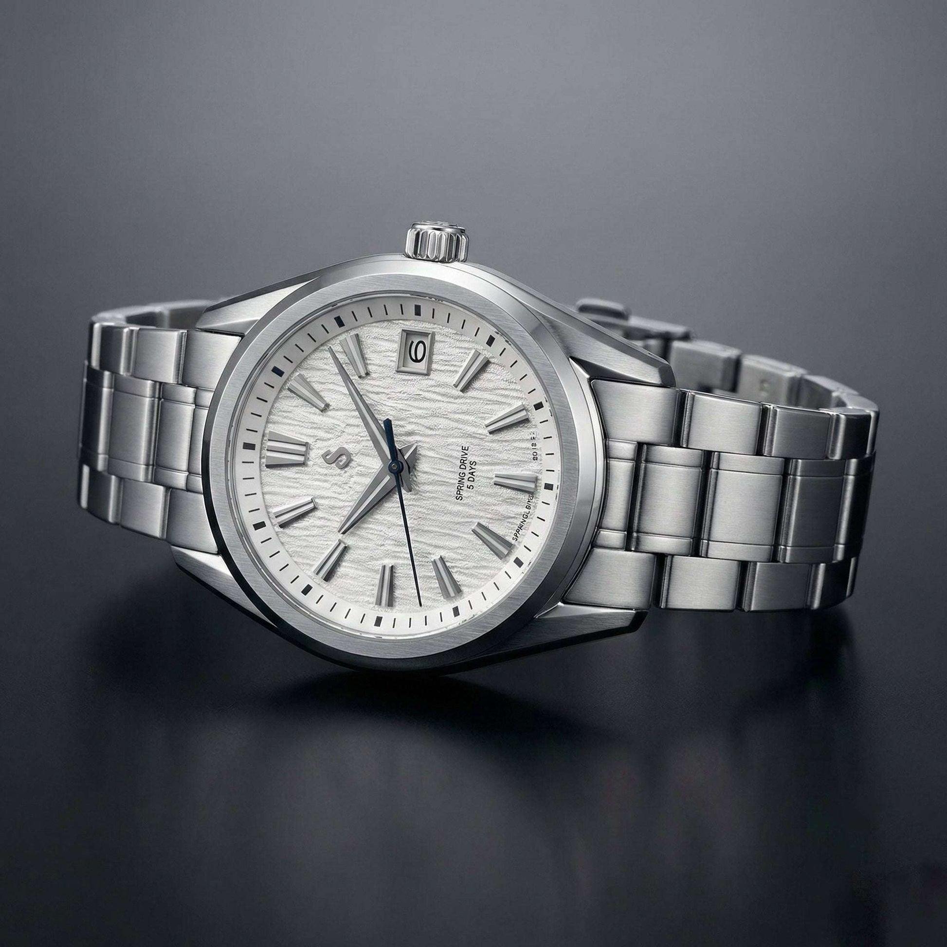 Modded Seiko luxury watch with textured white dial and sapphire crystal by Modtime Creations