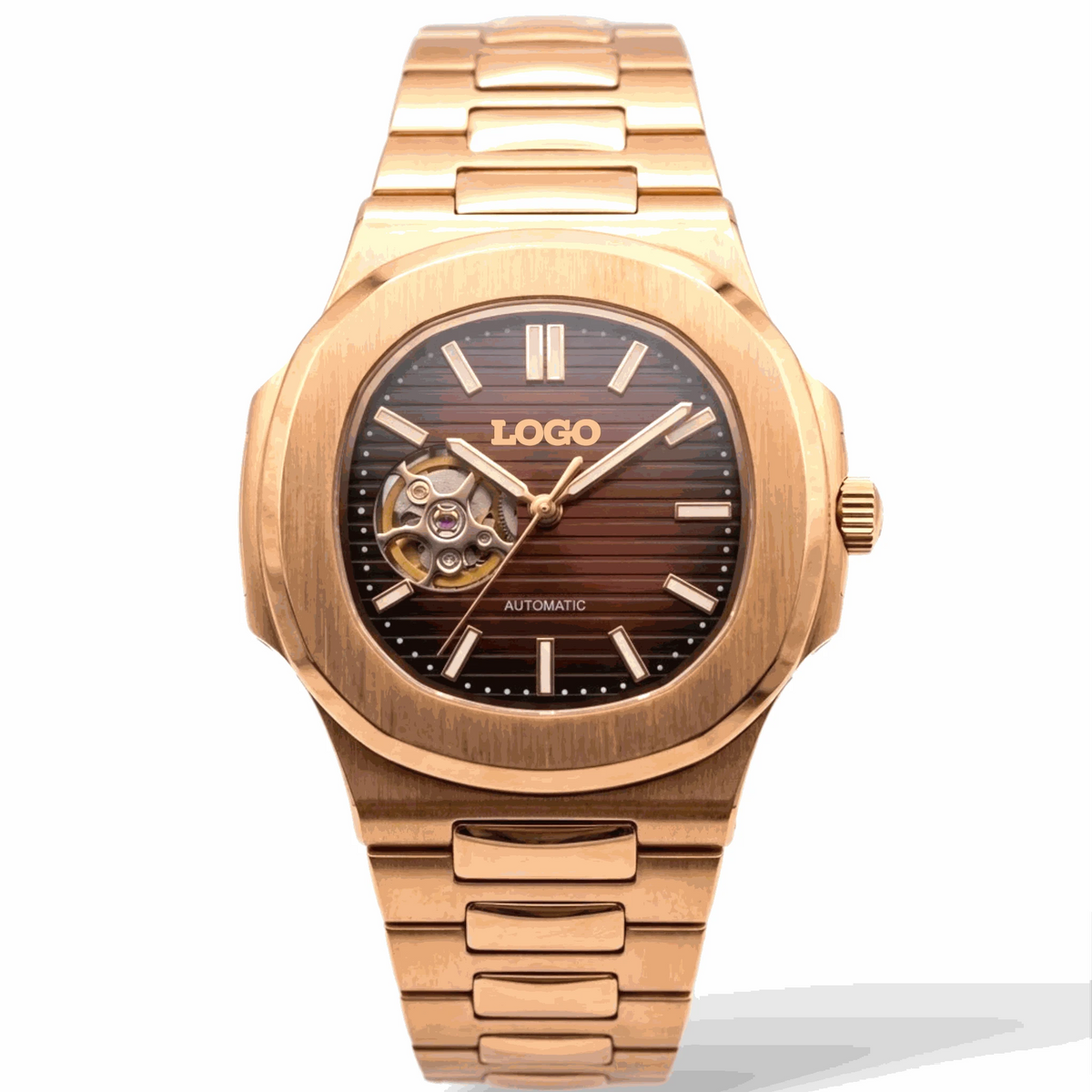 Seiko Mod Watch Nautilus Brown Dial with Rose Gold Case built by Modtime Creations 
