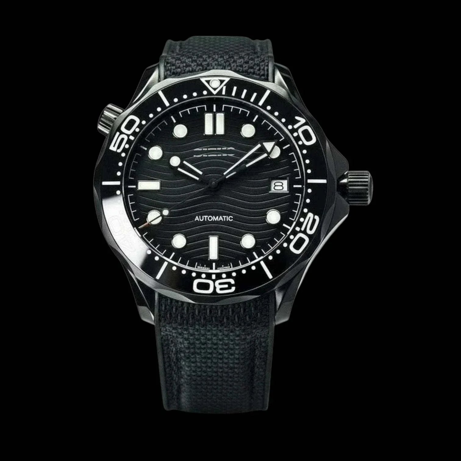 Seiko mod stealth black dial 007 Master Homage luxury watch with rubber bracelet