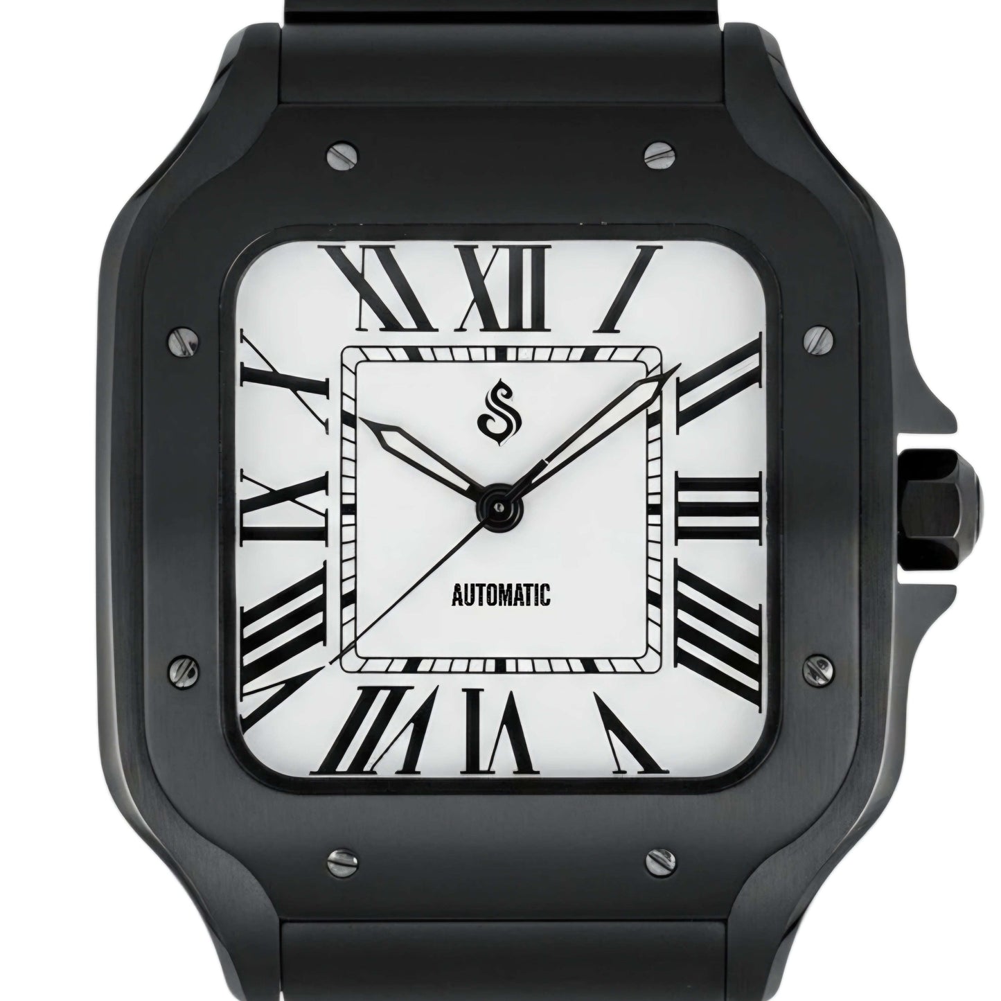 Santeiko Black & White Seiko mod watch with classic dial and stainless steel case by Modtime Creations