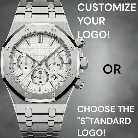 Modded Seiko Heritage Oak chronograph watch with white dial and stainless steel bracelet