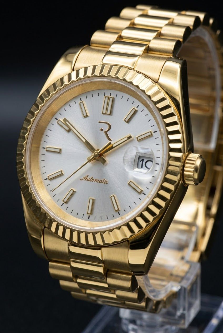 SeikJust Date Fenster Gold Weißes Zifferblatt Mod-Uhr - Modtime Creations