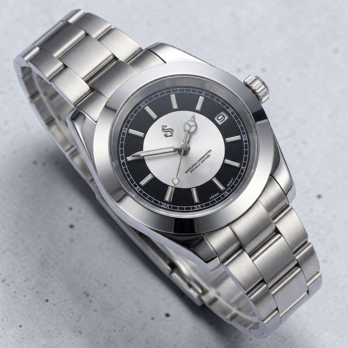 Seiko Mod Date Window Silver Black Dial - Modtime Creations with NH35 automatic movement by Modtime Creations