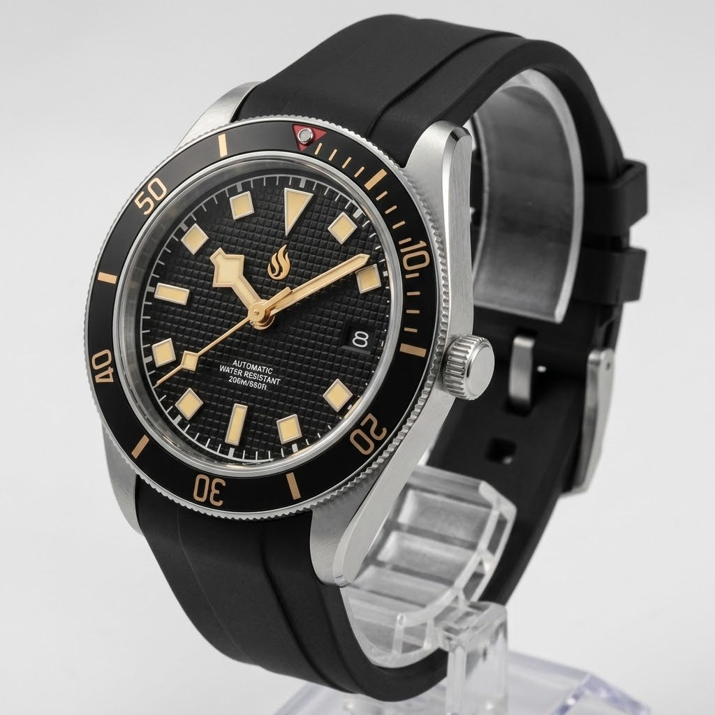 Vintage 39 MM Gold Black Textured Dial Watch Mod Watch Series - Modtime Creations
