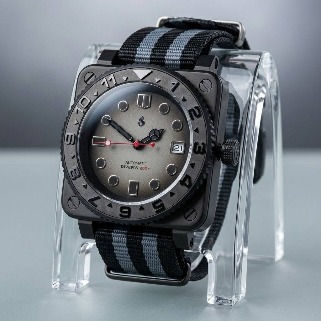 seiko mod square 44 mm submariner Military Diver watch from Modtime Creations 