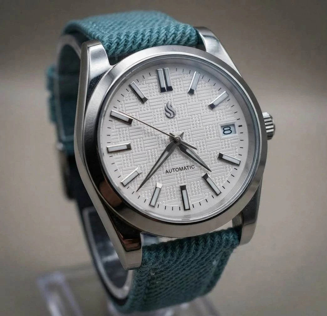 Date Window Silver White Checkered Dial Mod Watch - Modtime Creations